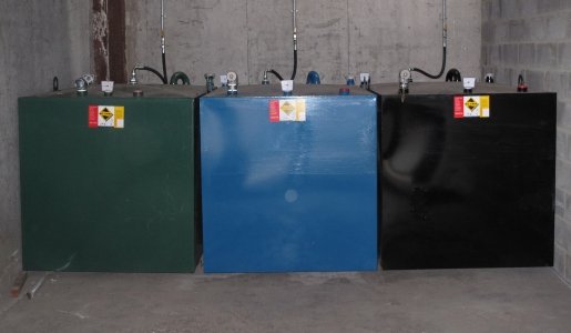 Legally compliant storage of waste and fresh fluids.  Oils, Coolants and Screen Wash. 